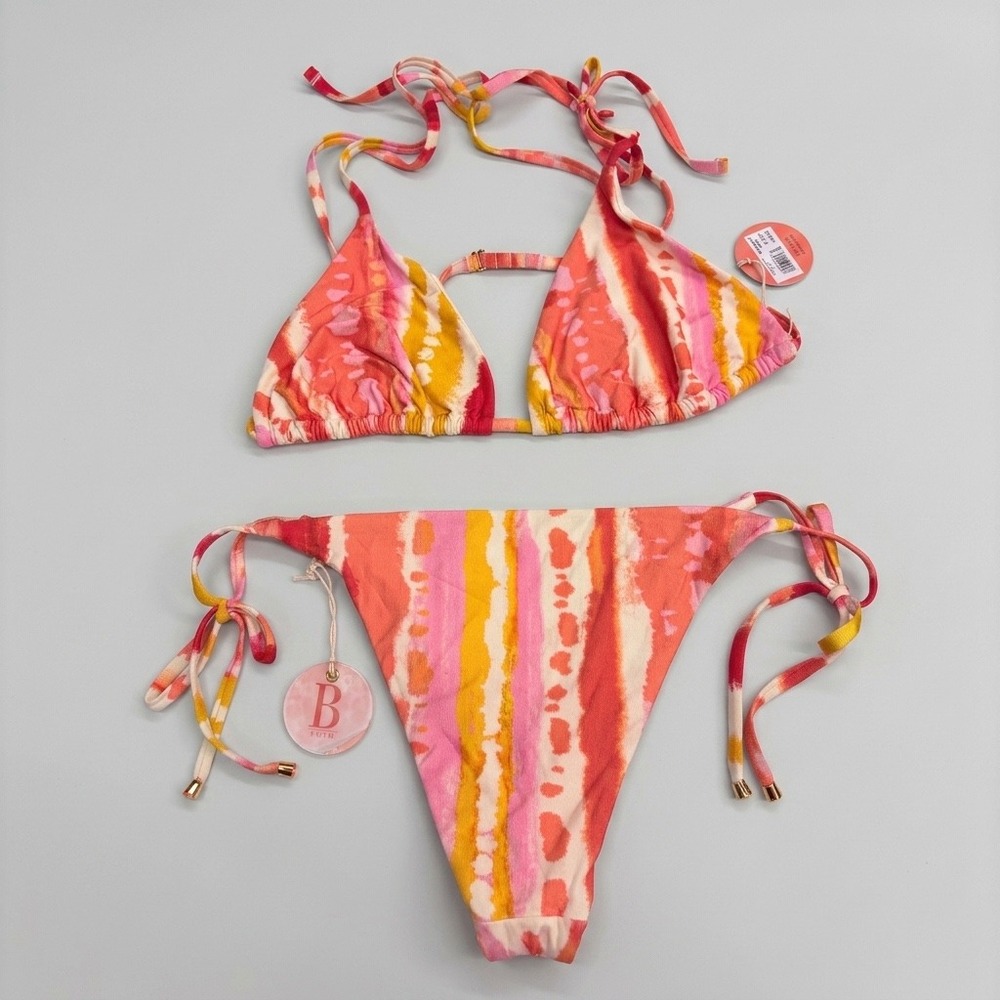 Boho Bikini Set Women D-Cup / L Pink Tie Dye B Swim Costa del Sol Tropical Boho